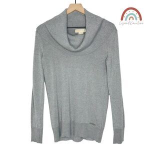 Michael Kors Cowl Neck Knit Silver Metallic Sweater Petite